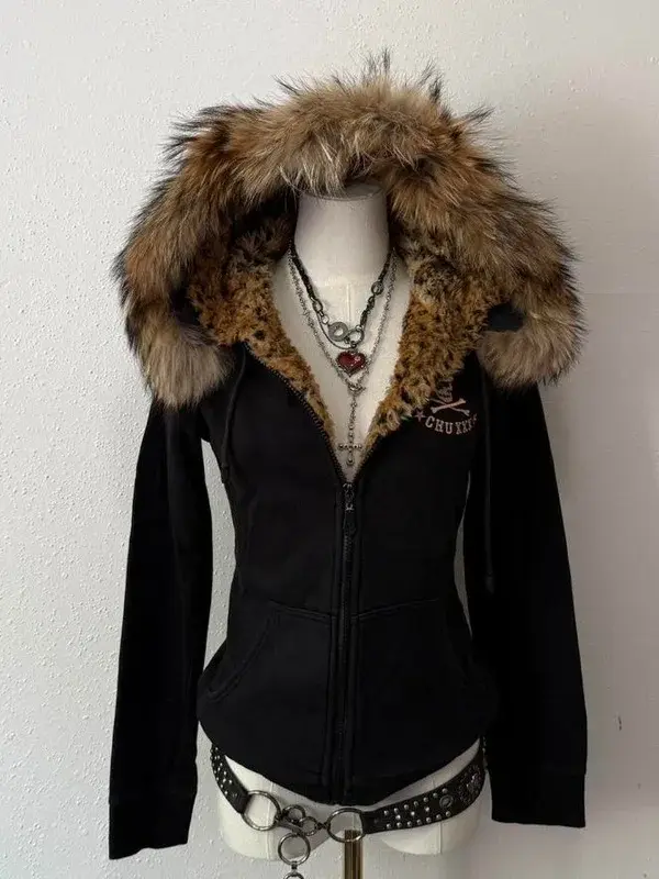 Y2K Skull Embroidery Fur Collar Padded Coat | Harajuku Hip Hop Jacket - Y2K skull embroidery fur collar padded coat - Y2K Grunge Streetwear Aesthetic by Vexlyne