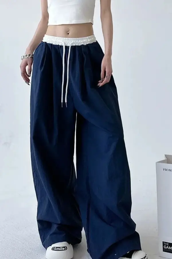 Y2K Gothic Wide-Leg Cargo Pants | Hip Hop Drawstring Trousers - Y2K gothic wide-leg cargo pants - Y2K Grunge Streetwear Aesthetic by Vexlyne