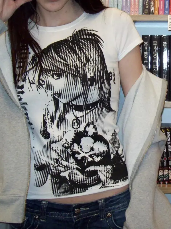 Y2K Anime Crop Tee | Harajuku Vintage Top - y2k anime crop tee - Y2K Grunge Streetwear Aesthetic by Vexlyne