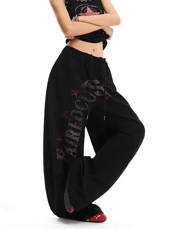 Vintage Letter Star Print Sweatpants | High Street Loose Fit - vintage letter star print sweatpants - Y2K Grunge Streetwear Aesthetic by Vexlyne