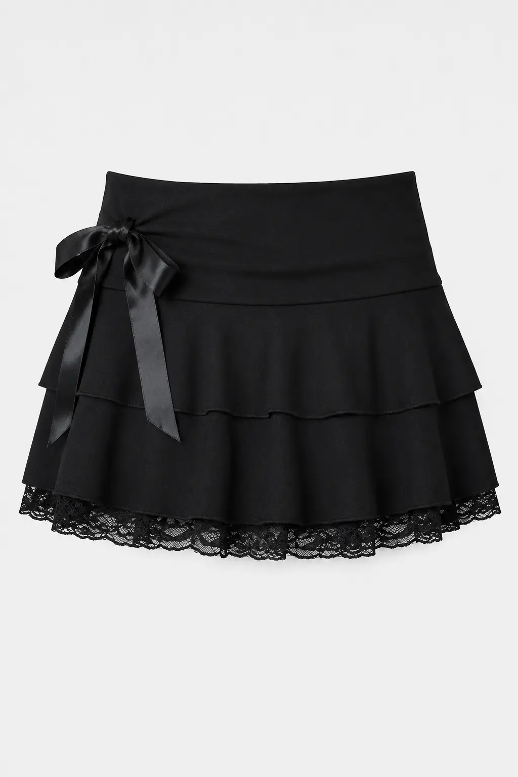Goth Y2K Black Lace Bow A-Line Mini Skirt - Goth Y2K Black Lace - Y2K Grunge Streetwear Aesthetic by Vexlyne
