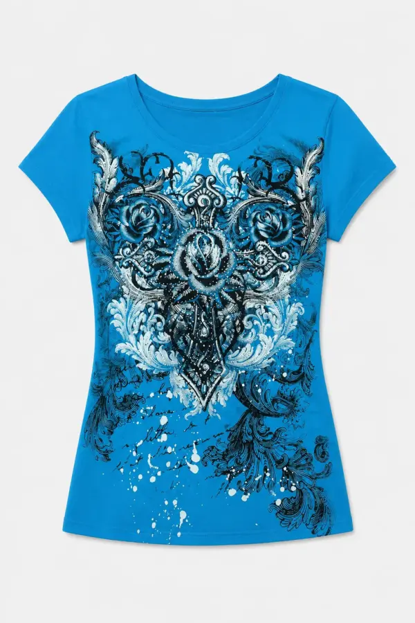 Women's Y2K Grunge Rhinestone Heart Rose Tee - womens y2k grunge rhinestone heart rose tee - Y2K Grunge Streetwear Aesthetic by Vexlyne