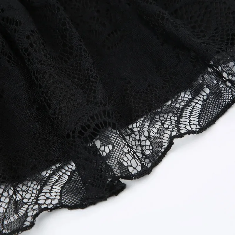Goth Y2K Black Lace Bow A-Line Mini Skirt - Goth Y2K Black Lace - Y2K Grunge Streetwear Aesthetic by Vexlyne