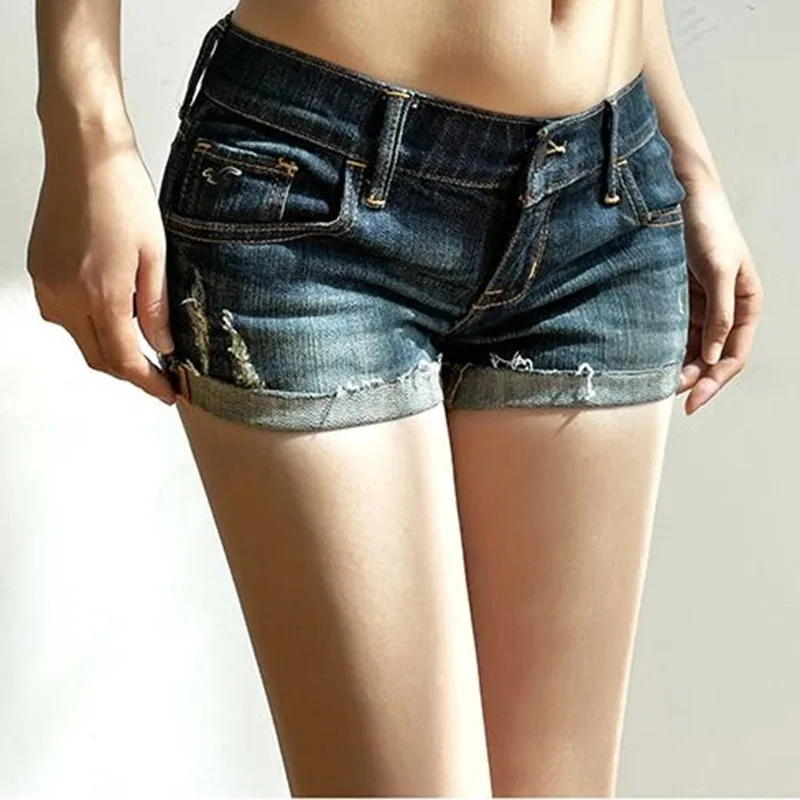 Y2K Deep Blue High Waist Denim Shorts - y2k deep blue high waist denim shorts - Y2K Grunge Streetwear Aesthetic by Vexlyne