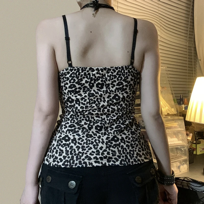 Y2K Leopard Lace Patchwork Spaghetti Strap Camisole - Y2K Leopard Lace Patchwork - Y2K Grunge Streetwear Aesthetic by Vexlyne