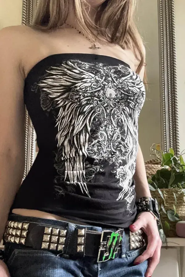 Gothic Black Tube Top - gothic black tube top - Y2K Grunge Streetwear Aesthetic by Vexlyne