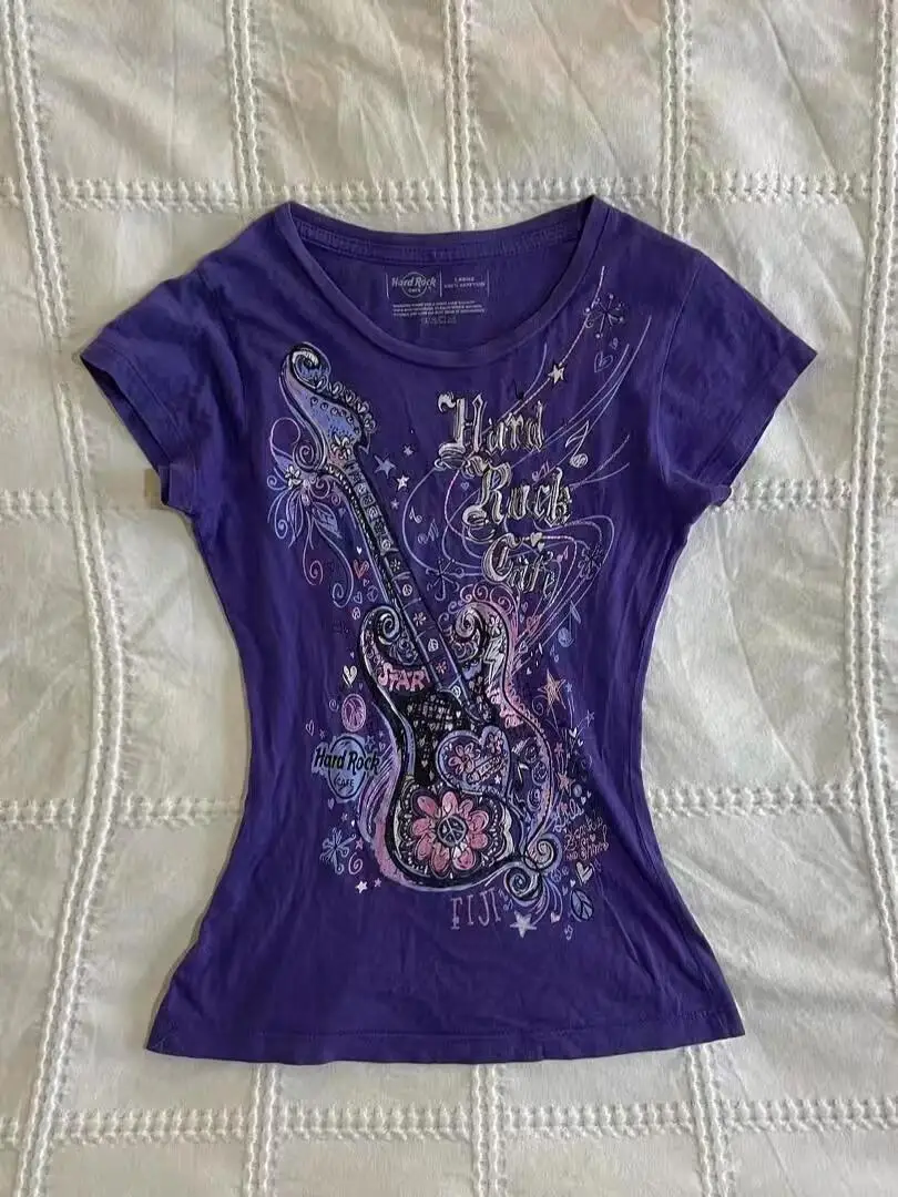 Women's Y2K Grunge Purple Print T-Shirt - womens y2k grunge purple print t shirt - Y2K Grunge Streetwear Aesthetic by Vexlyne