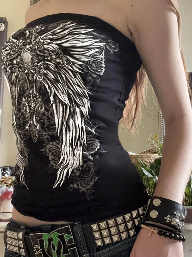 Gothic Black Tube Top - gothic black tube top - Y2K Grunge Streetwear Aesthetic by Vexlyne