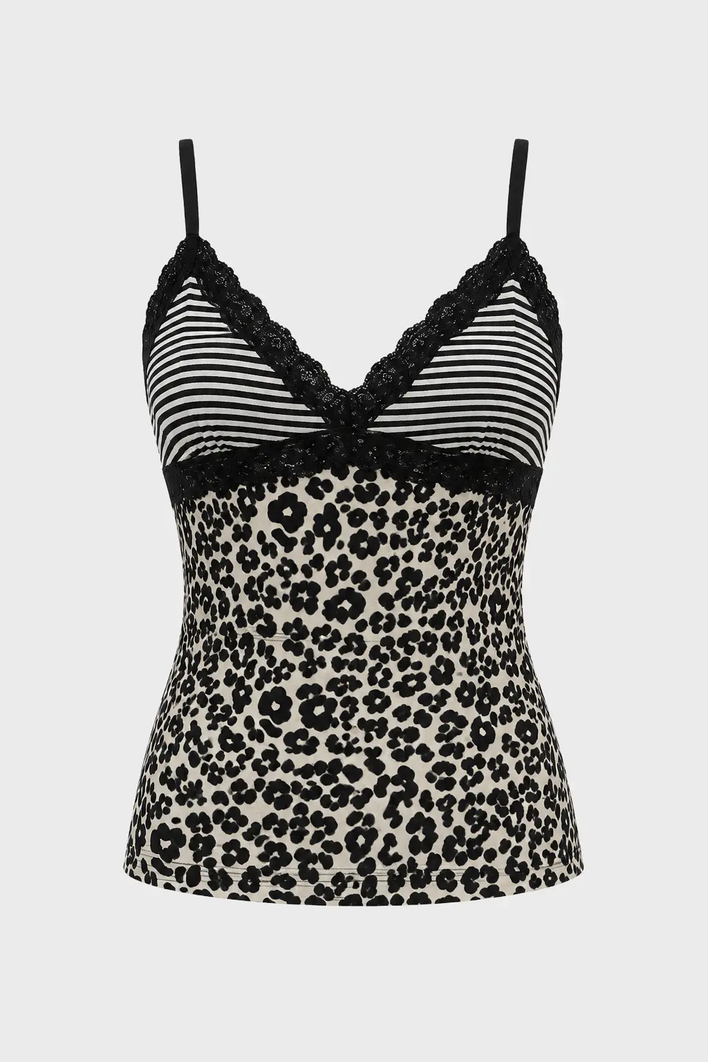 Y2K Leopard Lace Patchwork Spaghetti Strap Camisole - Y2K Leopard Lace Patchwork - Y2K Grunge Streetwear Aesthetic by Vexlyne